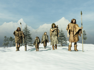 Illustration von eiszeitlichen Jägern (Menschen der Altsteinzeit)