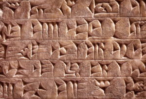 Alte Keilschrift aus Babylon mit Schriftzeichen, welche die Sumerer und Assyrer nutzten