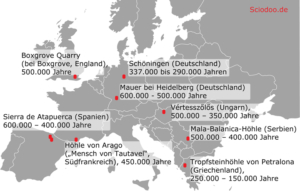 Verbreitung und Fundgebiete des Homo heidelbergensis