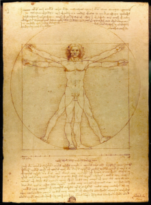 "Der vitruvianische Mensch" ist eine anatomische Studie nach den Proportionen des Vitruv, gemalt von Leonardo da Vinci etwa 1492