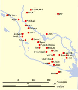 Karte der sumerischen Stadtstaaten, Ciudades_de_Sumeria.svg: Cratesderivative work: Timk70 - Cities of Sumer (en).svg, <a href="https://creativecommons.org/licenses/by/3.0" target="_blank">CC BY 3.0</a>