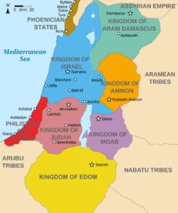 Reich der Philister, By Kingdoms_of_Israel_and_Judah_map_830.svg: *Oldtidens_Israel_&_Judea.svg: FinnWikiNoderivative work: Richardprins (talk)derivative work: Richardprins (talk) - Kingdoms_of_Israel_and_Judah_map_830.svg, <a href="https://creativecommons.org/licenses/by-sa/3.0" target="_blank">CC BY-SA 3.0</a>, https://commons.wikimedia.org/w/index.php?curid=10876701