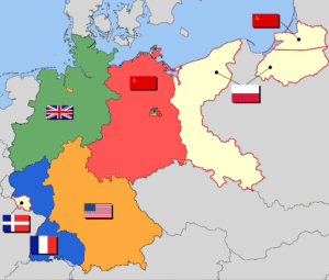 Deutschland im Jahr 1947 mit den Besatzungszonen laut dem Potsdamer Abkommen, Bildlizenz:  Von 52 Pickup - Eigenes Werk, basierend auf: map data of the IEG-Maps project (Andreas Kunz, B. Johnen and Joachim Robert Moeschl: University of Mainz) - www.ieg-maps.uni-mainz.de., <a href="https://creativecommons.org/licenses/by-sa/2.5" target="_blank">CC BY-SA 2.5</a>, https://commons.wikimedia.org/w/index.php?curid=4788569, keine Änderungen vorgenommen