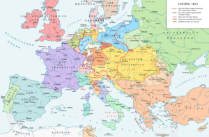 Europa nach dem Wiener Kongress, Bildnachweis: Von Alexander Altenhof - Eigenes Werk. Source of Information:Historical atlases– Map "1815 - L'Europe apès le Congrès de Vienne" (Author unknown)(Link)– Ramsay Muir, George Philip (ed.): Philip's New School Atlas of Universal History, George Philip & Son, Ltd., London 1928– Dr. Walter Leisering (ed.): Putzger Historischer Weltatlas, Cornelsen Verlag, Berlin 1992, ISBN 3-464-00176-8– Bayerischer Schulbuch-Verlag (ed.): Großer Historischer Weltatlas, Dritter Teil, Neuzeit, Bayerischer Schulbuch-Verlag, München 1981, ISBN 3-7627-6021-7.– Prof. Dr. Hans-Erich Stier, Prof. Dr. Ernst Kirsten a. o. (ed.): Großer Atlas zur Weltgeschichte, Orbis Verlag, München 1990, ISBN 3-7627-6021-7Other publications– Reinhard Stauber: Der Wiener Kongress, Böhlau Verlag, Wien/Köln/Weimar 2014, ISBN 978-3-8252-4095-0– Thierry Lentz: 1815. Der Wiener Kongress und die Neugründung Europas, Siedler Verlag, München 2014, ISBN 978-3-8275-0027-4, <a href="https://creativecommons.org/licenses/by-sa/4.0" target="_blank">CC BY-SA 4.0</a>, https://commons.wikimedia.org/w/index.php?curid=50255880