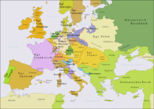 Europa zur Zeit des Siebenjährigen Krieges, Bildlizenz: Von Memnon335bc - Eigenes Werk, <a rel="nofollow noopener" target="_blank" href="http://creativecommons.org/licenses/by/3.0/">CC BY 3.0</a>, https://commons.wikimedia.org/w/index.php?curid=7696674, keine Änderungen