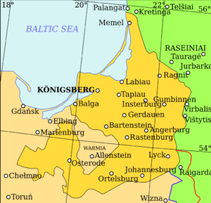 Karte des Herzogtum Preußens, Bildnachweis: Von Grandiose - Eigenes Werk, basierend auf: (auf Litauisch) (2001) Lietuvos istorijos atlasas, Vilnius: Vaga, S. 16—17, <a href="https://creativecommons.org/licenses/by-sa/3.0" target="_blank">CC BY-SA 3.0</a>, https://commons.wikimedia.org/w/index.php?curid=14960050, keine Änderungen vorgenommen