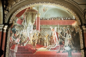 Krönung des Kurfürsten Friedrich III. zu König Friedrich I. in Preußen in Königsberg, Bildlizenz: Von Anton von Werner - http://previous.bildindex.de, Gemeinfrei, https://commons.wikimedia.org/w/index.php?curid=60448277, keine Änderungen vorgenommen