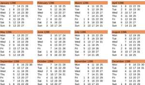 1286 Jahreskalender