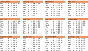 Jahreskalender 1921