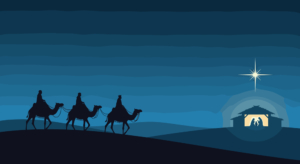 Die drei Weisen aus dem Morgenland folgen dem Weihnachtsstern nach Bethlehem