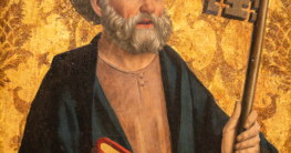 Porträt von Simon Petrus, gemalt von Michael Pacher (ca. 1435–1498), ausgestellt im Belvedere Museum in Wien (Österreich), Bildnachweis: Adam Jan Figel/shutterstock.com