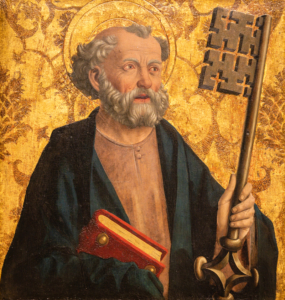 Porträt von Simon Petrus, gemalt von Michael Pacher (ca. 1435–1498), ausgestellt im Belvedere Museum in Wien (Österreich), Bildnachweis: Adam Jan Figel/shutterstock.com