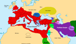 Europa, Nordafrika und Vorderasien im 1. Jahrhundert, Bildnachweis: Von Javierfv1212 - Eigenes Werk, gemeinfrei - Bildausschnitt