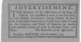 New York 1773: Aufruf an die Sons of Liberty, sich im Rathaus zu treffen, Bildnachweis: Everett-Sammlung/Shutterstock.com