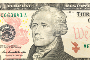 Zehn Dollar Banknote mit Alexander Hamilton, Bildnachweis: CHARAN RATTANASUPPHASIRI/shutterstock.com