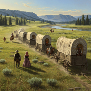 Wagenkolonne amerikanischer Siedler (KI generiertes Bild)