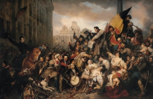 Gemälde zu den Septembertagen der Belgischen Revolution von Gustave Wappers, 1835; aufbewahrt in den Königlichen Museen der Schönen Künste in Brüssel; Bildlizenz: gemeinfrei - keine Änderungen vorgnommen