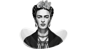 Schwarz-Weiß Illustration von Frida Kahlo