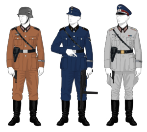 Set von Wehrmacht Uniformen mit Gefreiten, Unteroffizier, Offizier
