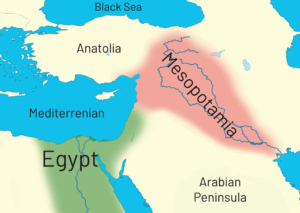 Karte der mediterranen Welt mit Anatolien, Mesopotamien, der Levante und Ägypten