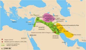 Reich des Sargon von Akkad, Bildnachweis: Von Jolle in der Wikipedia auf Katalanisch - Not provided, but presumably an original work, <a rel="nofollow noopener" target="_blank" href="http://creativecommons.org/licenses/by-sa/3.0/">CC BY-SA 3.0</a>, https://commons.wikimedia.org/w/index.php?curid=1668431