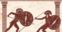 Szene aus dem Trojanischen Krieg: Zweikampf zwischen Achilles und Hektor
