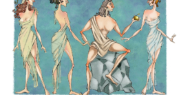 Illustration zum Urteil des Paris, Von rechts nach links: Athene, Hera, Paris mit dem goldenen Apfel, Afrodite