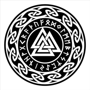 Runenkreis der Ältesten Futhark mit dem Wotansknoten (Valknut) in der Mitte